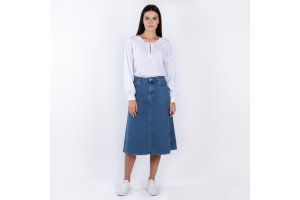 Сорочка жіноча під вишивку зі вставками канви (з манжетами), біла, довгий рукав, розмір EUR 42/ L /UKR 50